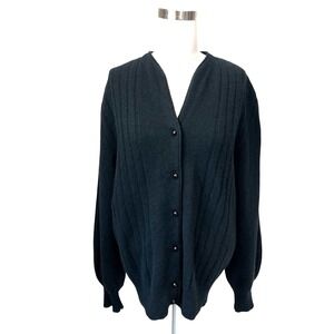 ADELE JOYCE Black Lambswool Angora Sweater Cardigan Women's Size L Buttons FLAW